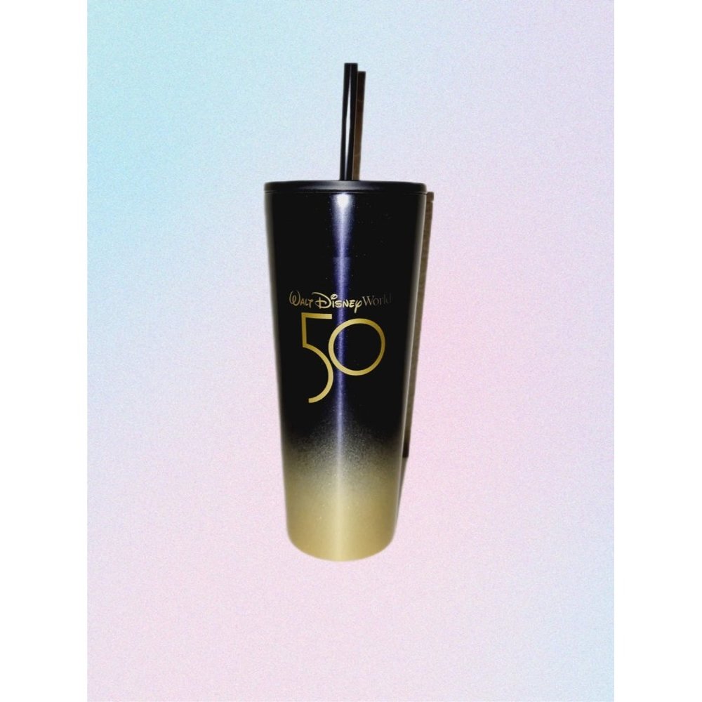 NEW Disney World 50th Anniversary Starbucks Tumbler Cup Mug Black Gold Ombré NWT